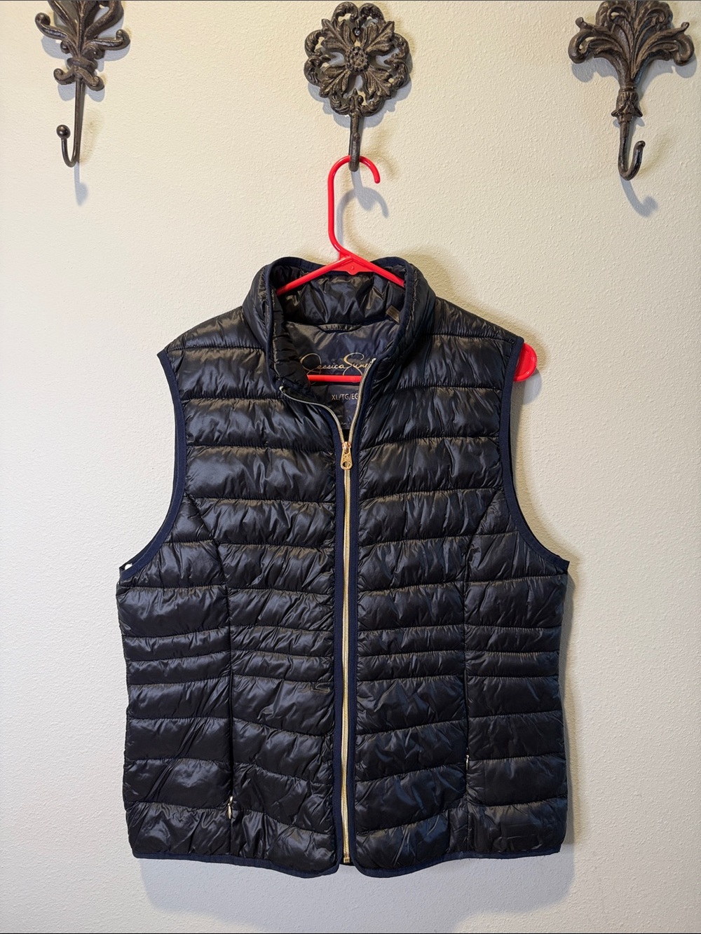 Jessica Simpson Black Quilted Puffer Vest with Gold Zipper